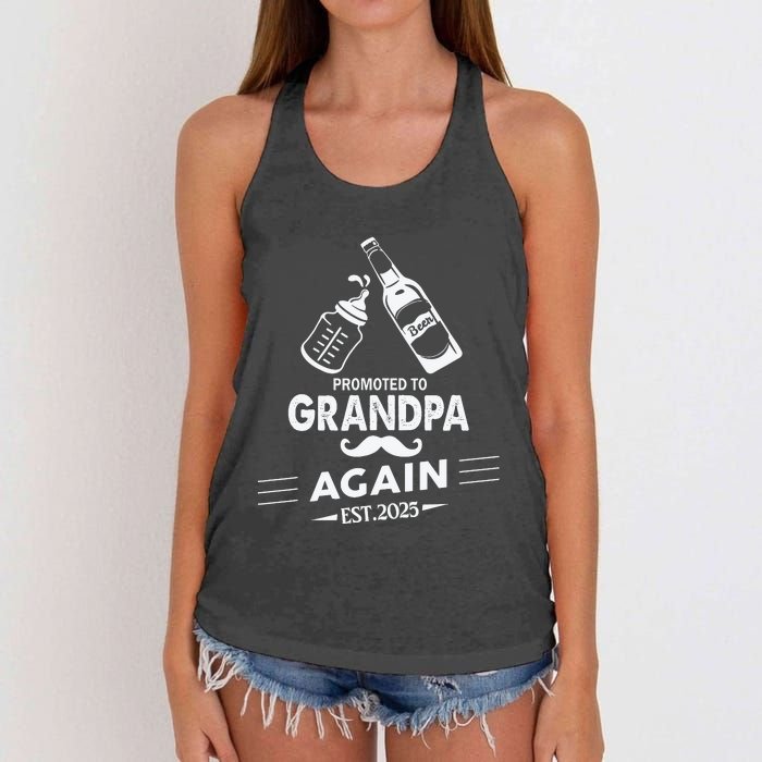 Promoted To Grandpa Again 2025 Pregnancy Announcement Women's Knotted Racerback Tank