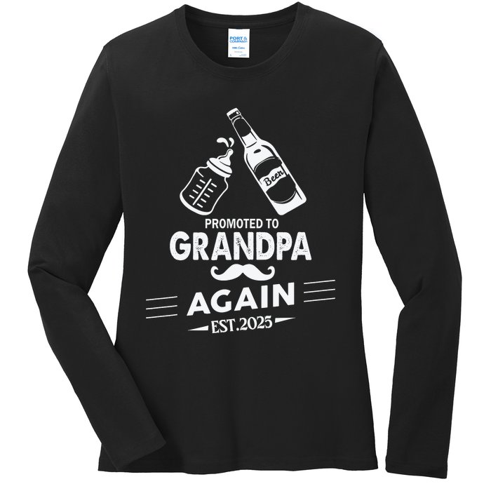 Promoted To Grandpa Again 2025 Pregnancy Announcement Ladies Long Sleeve Shirt