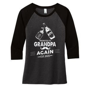 Promoted To Grandpa Again 2025 Pregnancy Announcement Women's Tri-Blend 3/4-Sleeve Raglan Shirt