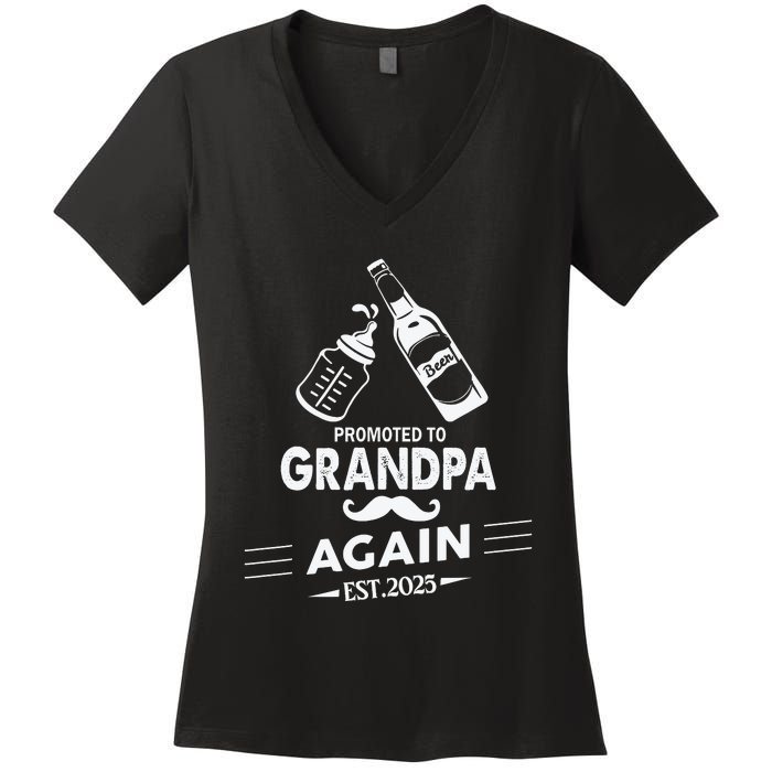 Promoted To Grandpa Again 2025 Pregnancy Announcement Women's V-Neck T-Shirt