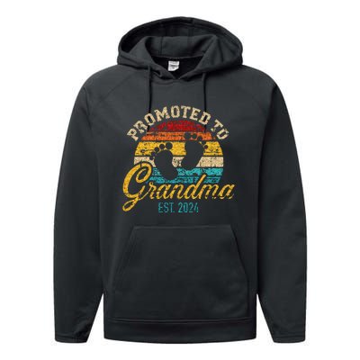 Promoted To Grandma Est 24 Flower Mothers Day New Grandma Performance Fleece Hoodie