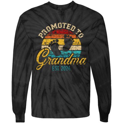 Promoted To Grandma Est 24 Flower Mothers Day New Grandma Tie-Dye Long Sleeve Shirt