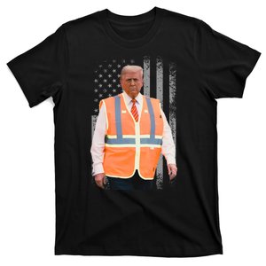 President Trump Garbage Truck Worker Vest Usa Flag Maga 2025 T-Shirt