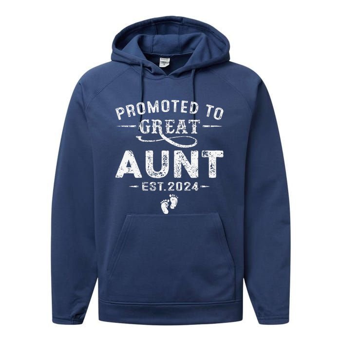 Promoted To Great Aunt 2024 Mothers Day First Time Mom Performance Fleece Hoodie