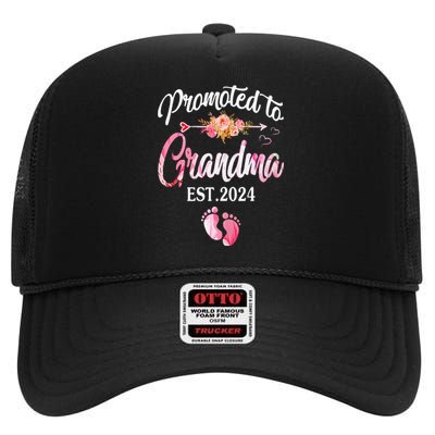 Promoted To Grandma 2024 First Time New Grandma Pregnancy High Crown Mesh Back Trucker Hat