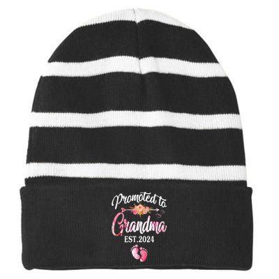 Promoted To Grandma 2024 First Time New Grandma Pregnancy Striped Beanie with Solid Band