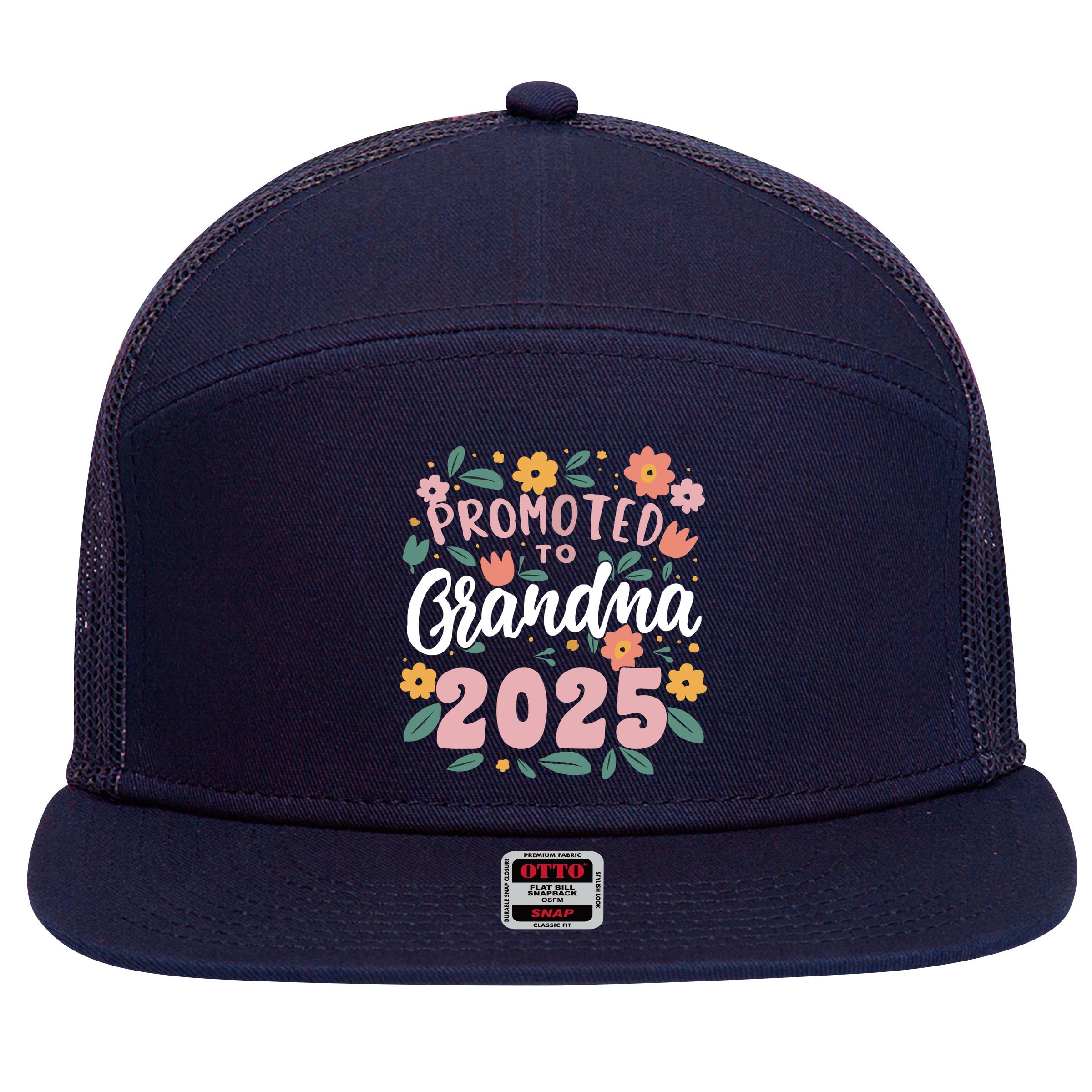 Promoted To Grandma 2025 First Time New Grandma Pregnancy 7 Panel Mesh Trucker Snapback Hat