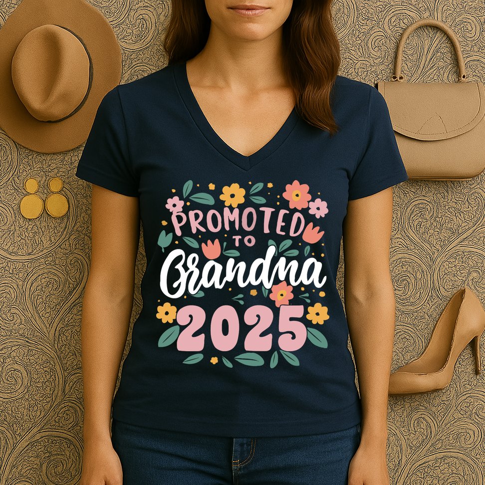 Promoted To Grandma 2025 First Time New Grandma Pregnancy Women's V-Neck T-Shirt