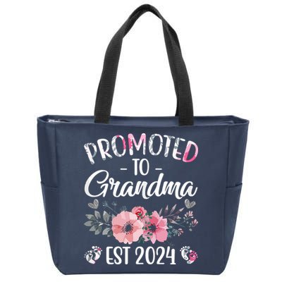 Promoted To Grandma Est 2024 Floral Pregnancy Announcement Zip Tote Bag
