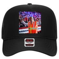 President Trump Garbage Truck Worker Vest Maga 2025 High Crown Mesh Back Trucker Hat