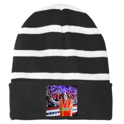 President Trump Garbage Truck Worker Vest Maga 2025 Striped Beanie with Solid Band