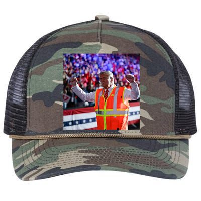 President Trump Garbage Truck Worker Vest Maga 2025 Retro Rope Trucker Hat Cap