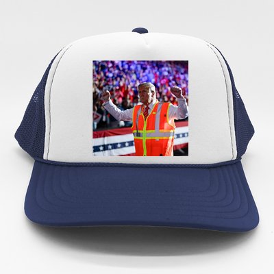 President Trump Garbage Truck Worker Vest Maga 2025 Trucker Hat