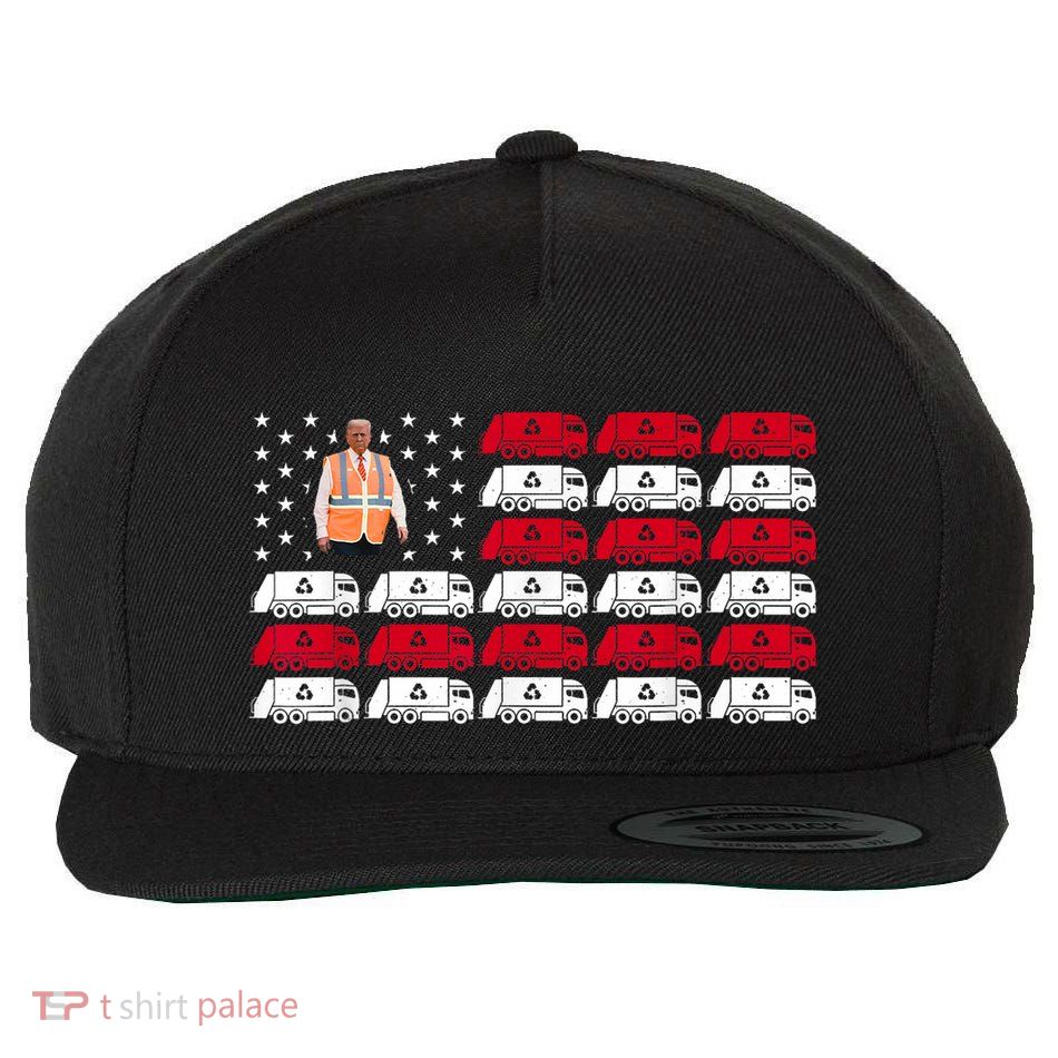 President Trump Garbage Truck Worker Vest Usa Flag Maga 2025 Wool Snapback Cap