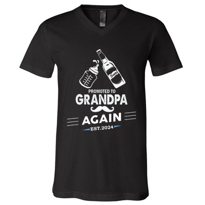 Promoted To Grandpa Again 2024 Pregnancy Announcement V-Neck T-Shirt