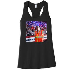 President Trump Garbage Truck Worker Vest Maga 2025 Women's Racerback Tank