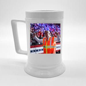 President Trump Garbage Truck Worker Vest Maga 2025 Beer Stein