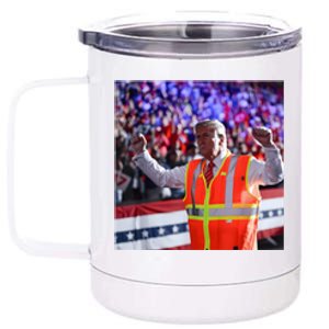 President Trump Garbage Truck Worker Vest Maga 2025 12 oz Stainless Steel Tumbler Cup