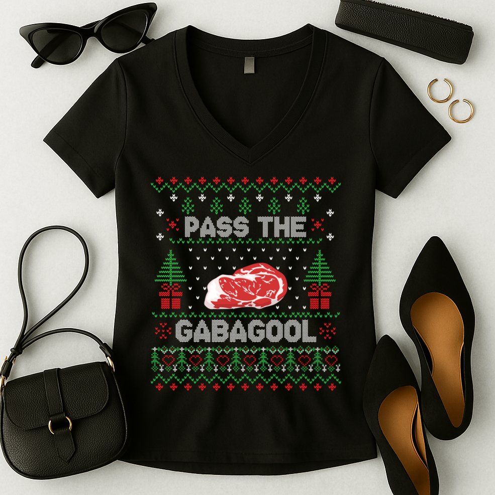 Pass The Gabagool Tacky Ugly Christmas Sweater Women's V-Neck T-Shirt