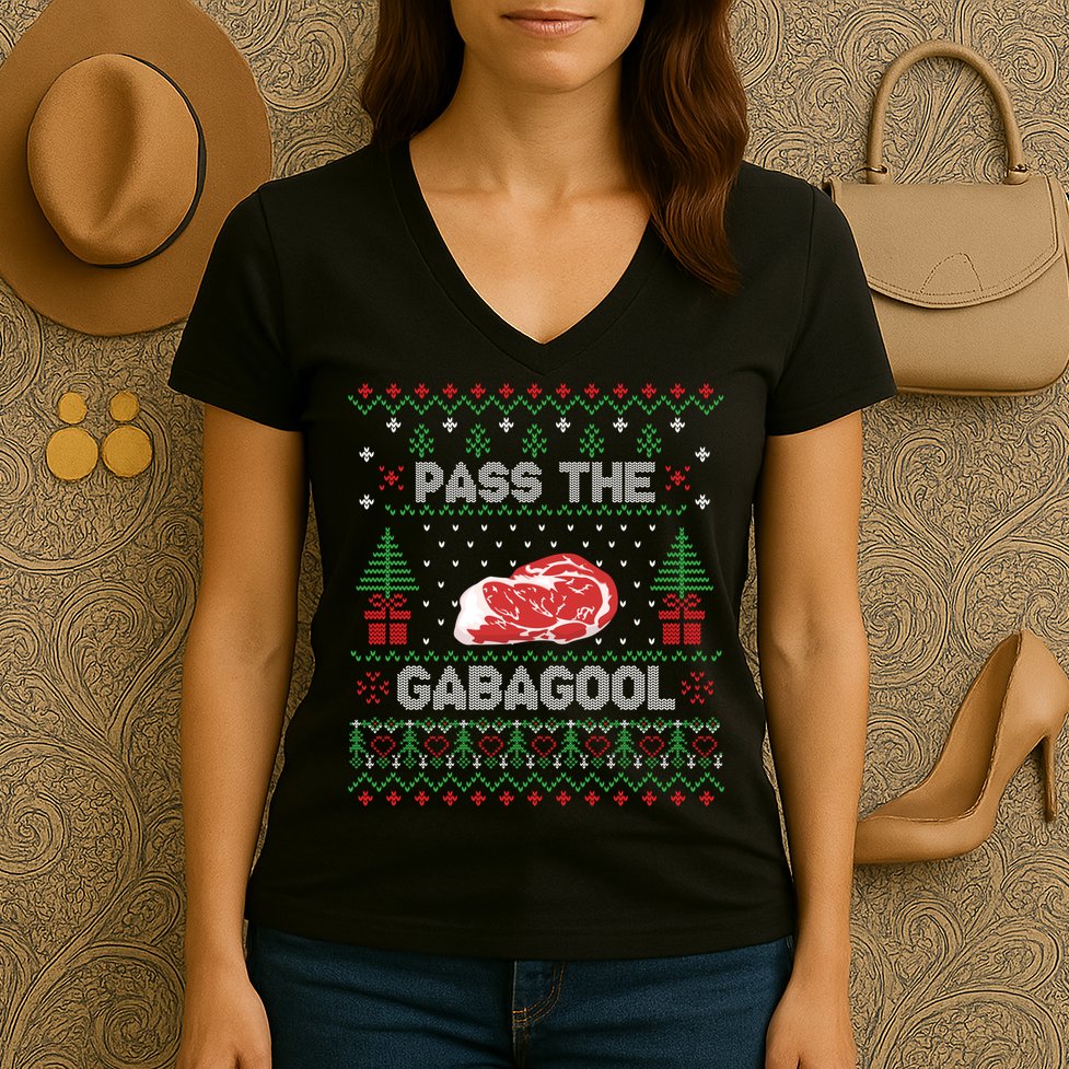 Pass The Gabagool Tacky Ugly Christmas Sweater Women's V-Neck T-Shirt