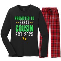 Promoted To Great Cousin 2025 IM Going To Be A Cousin 2025 Women's Long Sleeve Flannel Pajama Set 