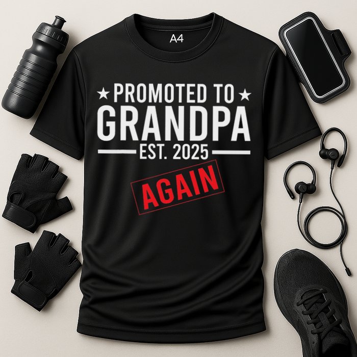 Promoted To Grandpa Again 2025 Baby Announcement Sibling Cooling Performance Crew T-Shirt