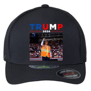 President Trump Garbage Truck Worker Vest Maga 2025 Flexfit Unipanel Trucker Cap