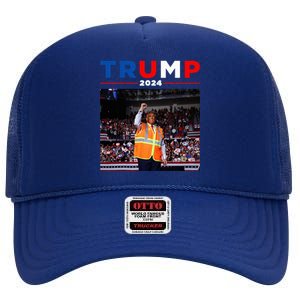 President Trump Garbage Truck Worker Vest Maga 2025 High Crown Mesh Back Trucker Hat