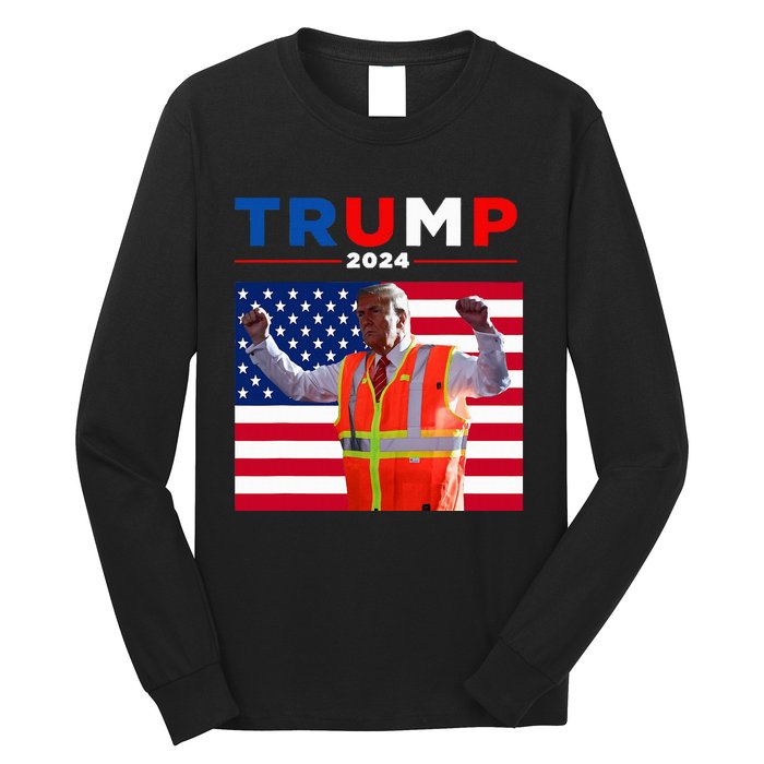 President Trump Garbage Truck Worker Vest Maga 2025 Long Sleeve Shirt