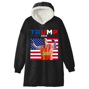 President Trump Garbage Truck Worker Vest Maga 2025 Hooded Wearable Blanket