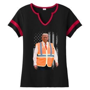 President Trump Garbage Truck Worker Vest Usa Flag Maga 2025 Ladies Halftime Notch Neck Tee