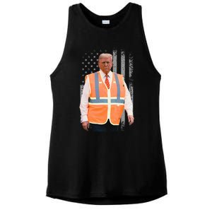 President Trump Garbage Truck Worker Vest Usa Flag Maga 2025 Ladies PosiCharge Tri-Blend Wicking Tank