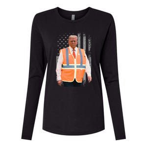 President Trump Garbage Truck Worker Vest Usa Flag Maga 2025 Womens Cotton Relaxed Long Sleeve T-Shirt