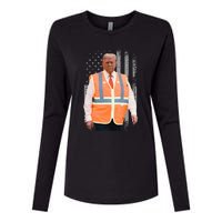 President Trump Garbage Truck Worker Vest Usa Flag Maga 2025 Womens Cotton Relaxed Long Sleeve T-Shirt