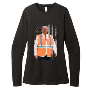 President Trump Garbage Truck Worker Vest Usa Flag Maga 2025 Womens CVC Long Sleeve Shirt