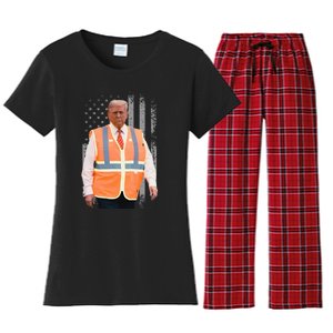 President Trump Garbage Truck Worker Vest Usa Flag Maga 2025 Women's Flannel Pajama Set