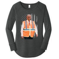 President Trump Garbage Truck Worker Vest Usa Flag Maga 2025 Women's Perfect Tri Tunic Long Sleeve Shirt