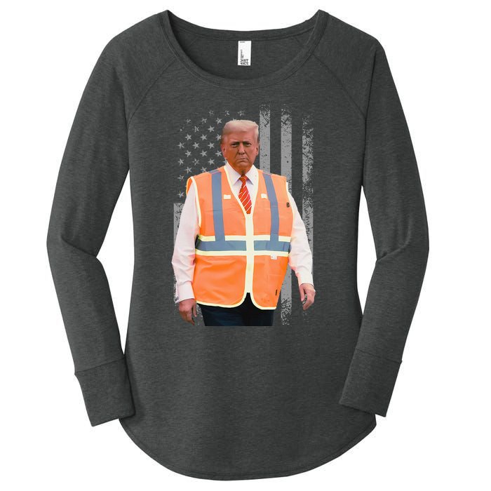 President Trump Garbage Truck Worker Vest Usa Flag Maga 2025 Women's Perfect Tri Tunic Long Sleeve Shirt