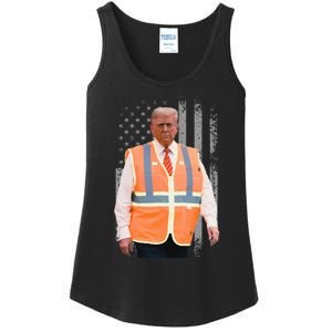 President Trump Garbage Truck Worker Vest Usa Flag Maga 2025 Ladies Essential Tank