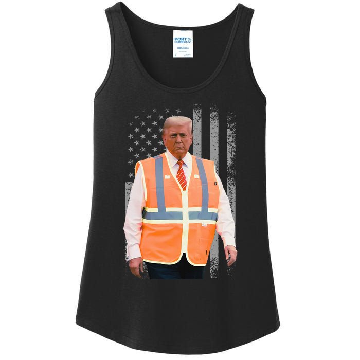 President Trump Garbage Truck Worker Vest Usa Flag Maga 2025 Ladies Essential Tank