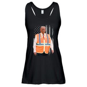 President Trump Garbage Truck Worker Vest Usa Flag Maga 2025 Ladies Essential Flowy Tank