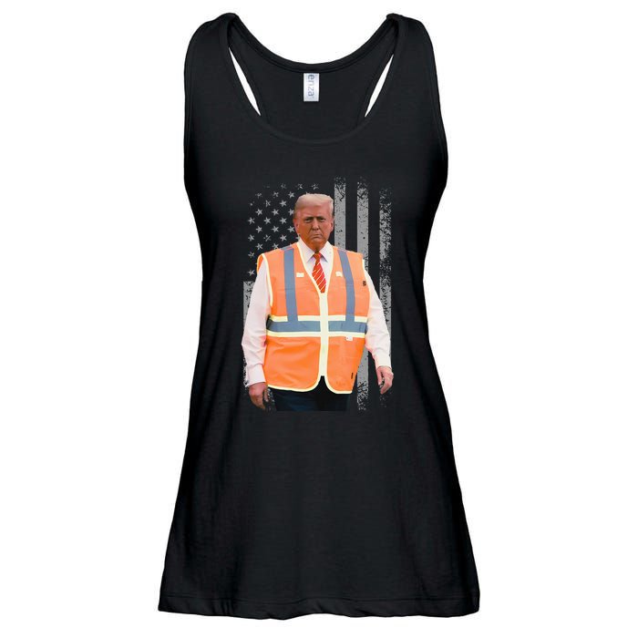 President Trump Garbage Truck Worker Vest Usa Flag Maga 2025 Ladies Essential Flowy Tank