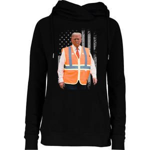 President Trump Garbage Truck Worker Vest Usa Flag Maga 2025 Womens Funnel Neck Pullover Hood