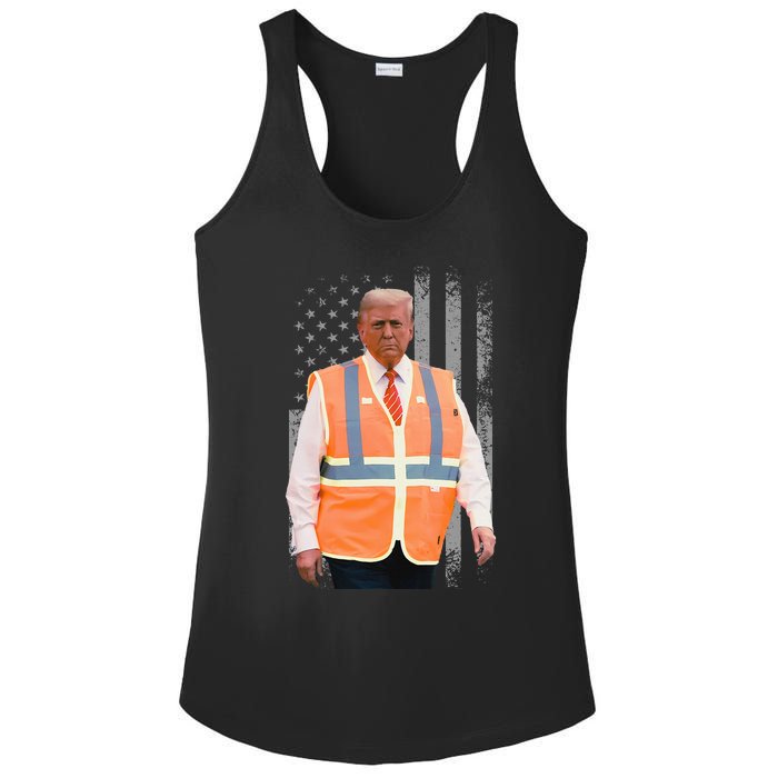 President Trump Garbage Truck Worker Vest Usa Flag Maga 2025 Ladies PosiCharge Competitor Racerback Tank