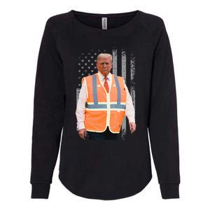 President Trump Garbage Truck Worker Vest Usa Flag Maga 2025 Womens California Wash Sweatshirt