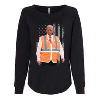 President Trump Garbage Truck Worker Vest Usa Flag Maga 2025 Womens California Wash Sweatshirt