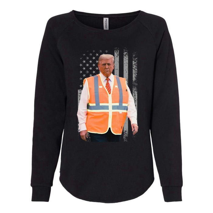 President Trump Garbage Truck Worker Vest Usa Flag Maga 2025 Womens California Wash Sweatshirt