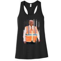 President Trump Garbage Truck Worker Vest Usa Flag Maga 2025 Women's Racerback Tank