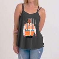 President Trump Garbage Truck Worker Vest Usa Flag Maga 2025 Women's Strappy Tank