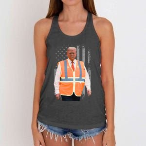 President Trump Garbage Truck Worker Vest Usa Flag Maga 2025 Women's Knotted Racerback Tank